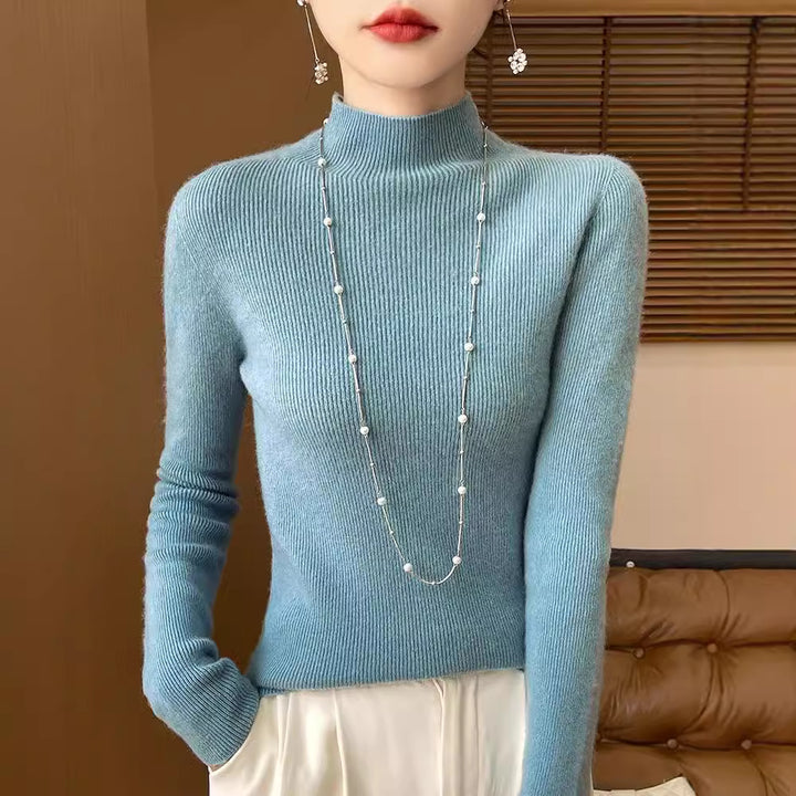 Women's Slim Short Roll Neck Sweater in Cozy Cashmere Look with Fine Rib Structure Mune Fashion
