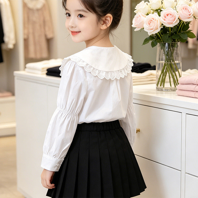Girls' blouse with large collar and romantic ruffles Mune Fashion