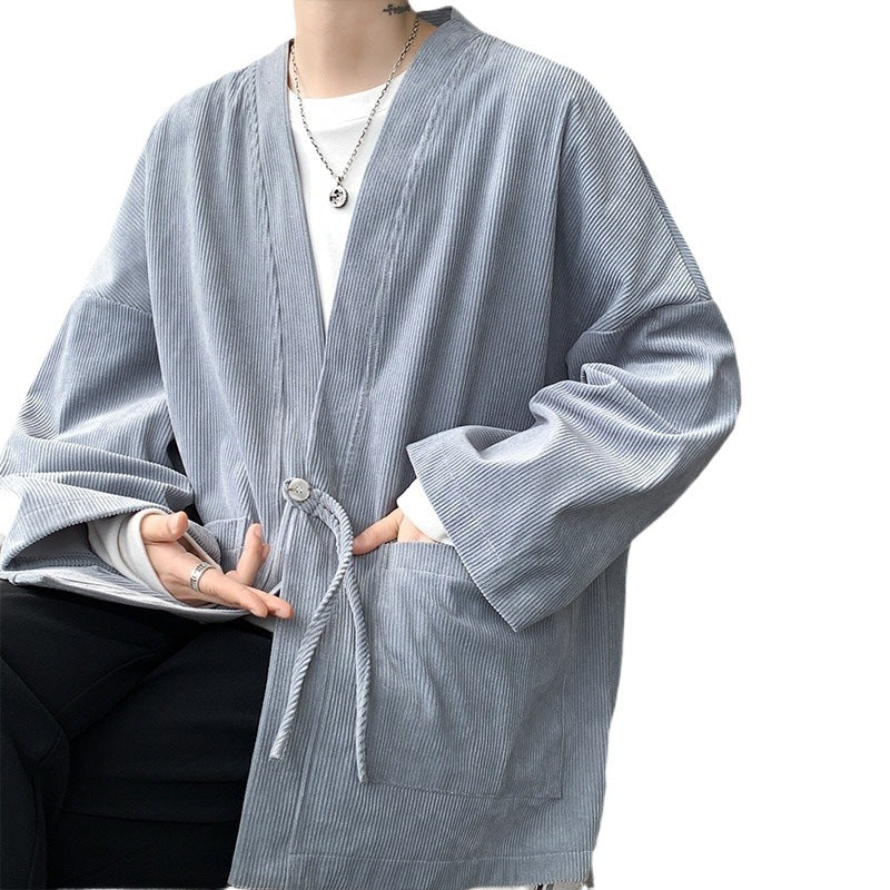 Men's oversized cord kimono cardigan with drawstring, patch pockets and drop sleeves Mune Fashion