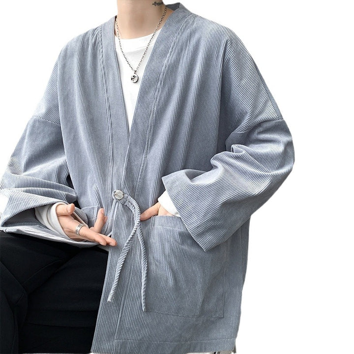 Men's oversized cord kimono cardigan with drawstring, patch pockets and drop sleeves Mune Fashion