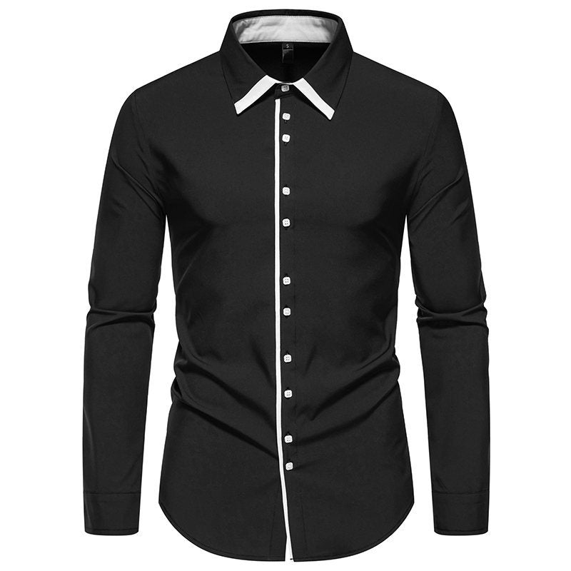 Men's Tailored Business Shirt with Contrast Piping and Kent Collar Mune Fashion