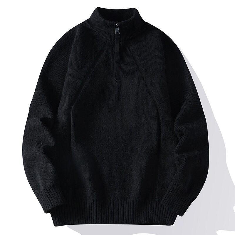 Men's knit half-zip sweater with stand-up collar and textured rib details Mune Fashion