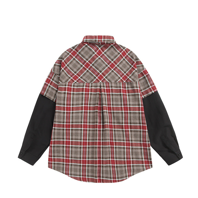Unisex Oversized Shirt Jacket in Layering Look with Contrasting Sleeves and Breast Flap Pockets Mune Fashion