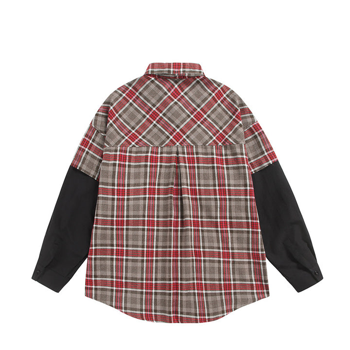 Unisex Oversized Shirt Jacket in Layering Look with Contrasting Sleeves and Breast Flap Pockets Mune Fashion