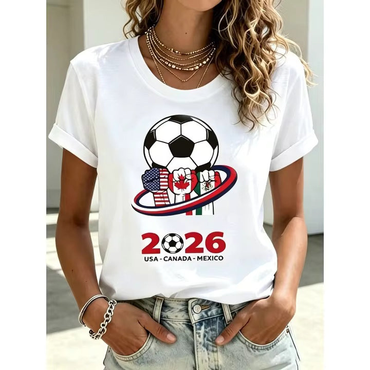 Ladies casual fan t-shirt with football world cup motif and country flags print Mune Fashion