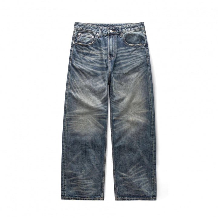 Men's loose vintage jeans with high waist and pronounced used wash Mune Fashion