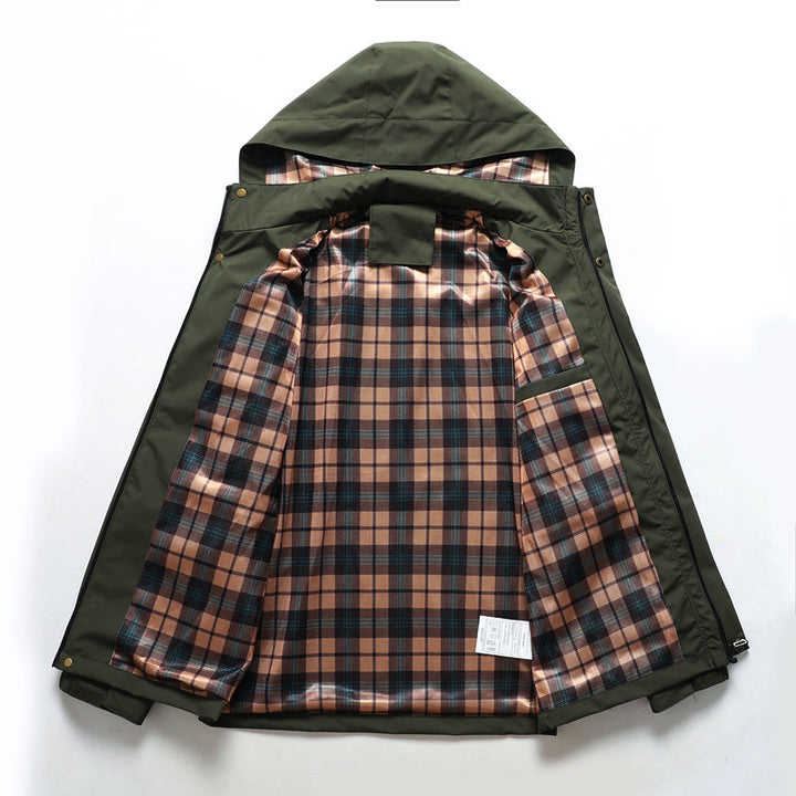 Men's multi-pocket softshell parka with hood and checked lining Mune Fashion