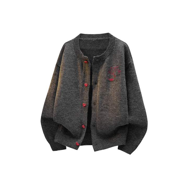 Women's Cozy Chunky Knit Cardigan with Heart Buttons Mune Fashion