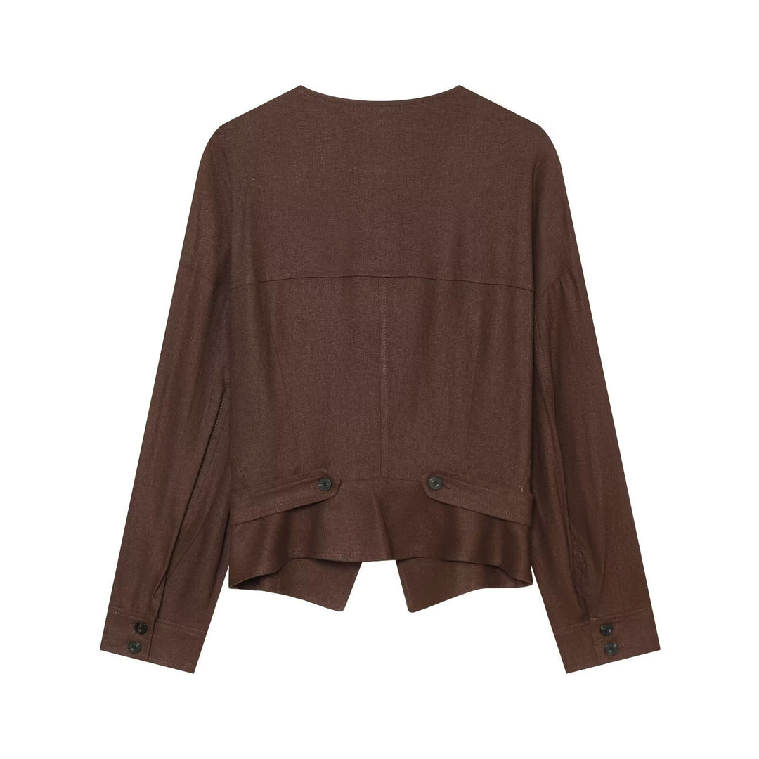 Women's Lightweight Asymmetrical Blouse Jacket with Diagonal Button Placket Mune Fashion