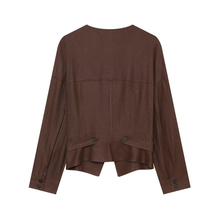 Women's Lightweight Asymmetrical Blouse Jacket with Diagonal Button Placket Mune Fashion