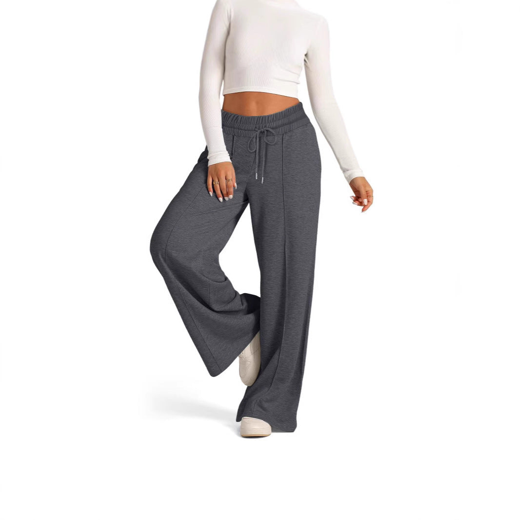 Women wide High-Waist Palazzo lounge pants with elastic comfort waistband and drawstring Mune Fashion