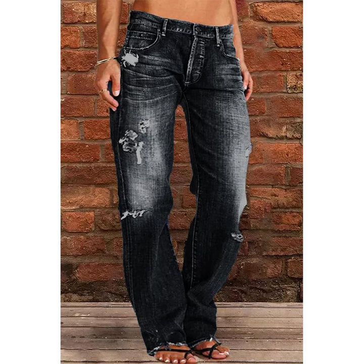 Women Loose Destroyed Jeans with Wide Leg and Low Rise Mune Fashion