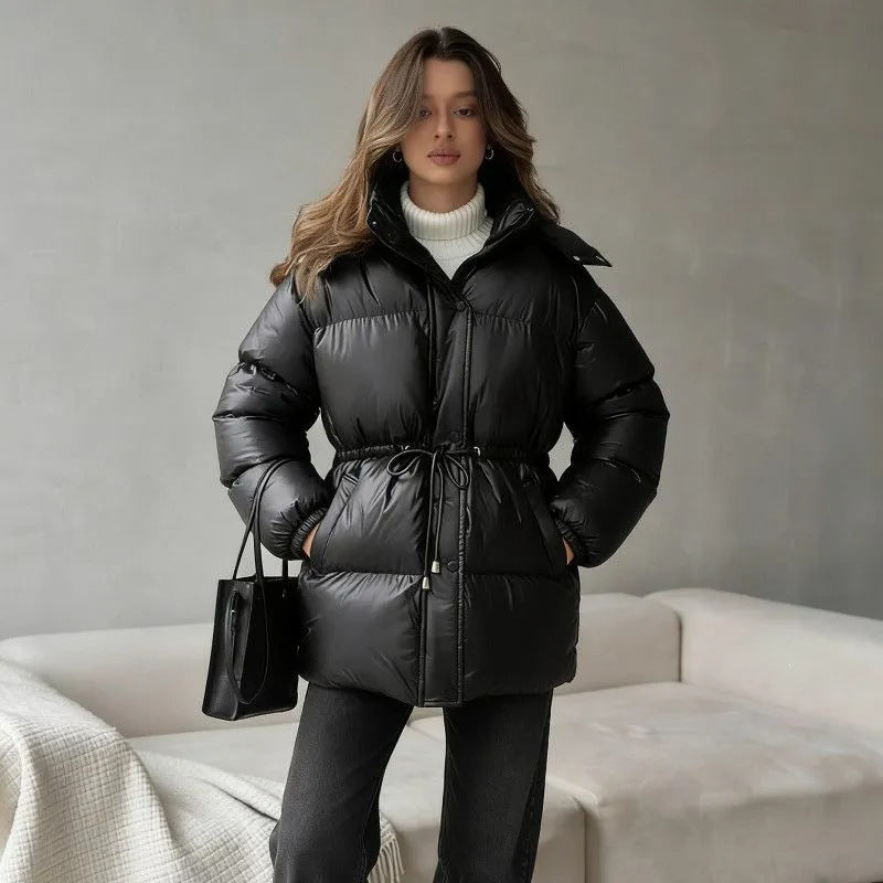 Women's Fashion Hooded Jacket with Waist Drawstring