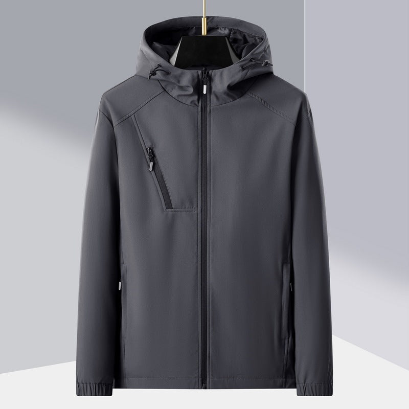 Men's lightweight softshell outdoor jacket with ergonomic hood and diagonal chest zip Mune Fashion