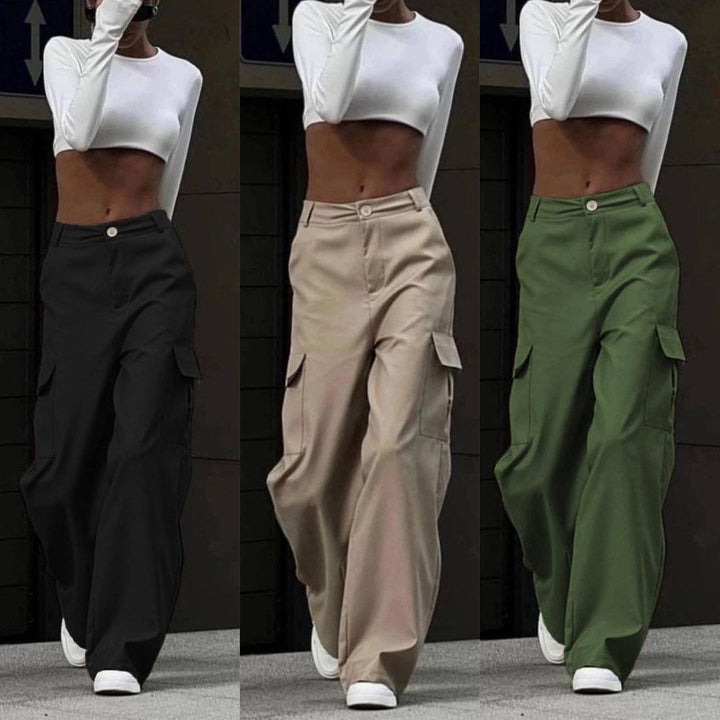 Women's Loose High-Waist Cargo Pants with Oversized Silhouette and Flap Pockets Mune Fashion