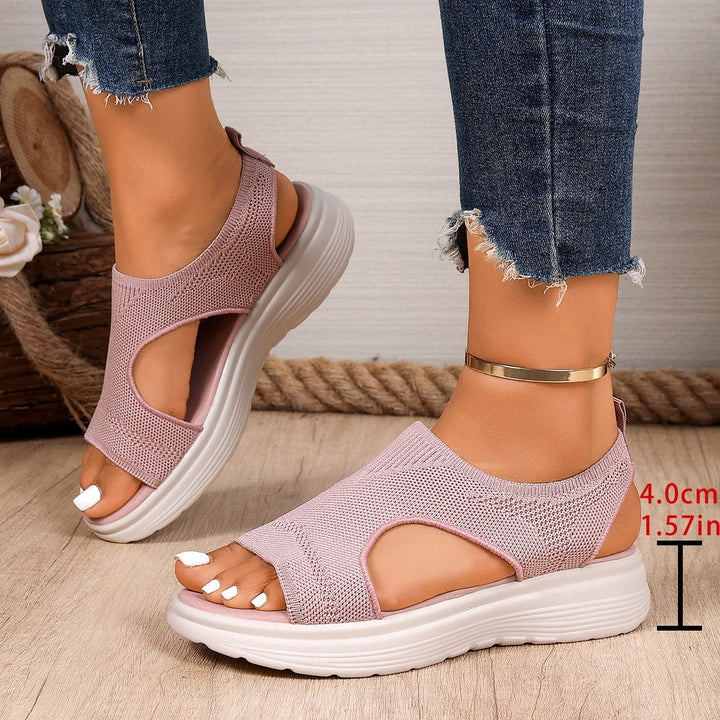 Damen Sportliche Keil-Pantoletten mit atmungsaktivem Strickoberteil und dämpfender Plateau-Sohle Mune Fashion