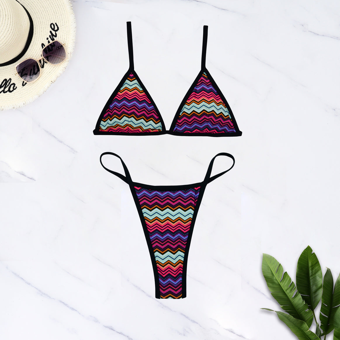 Women's triangle bikini with floral design and adjustable straps Mune Fashion