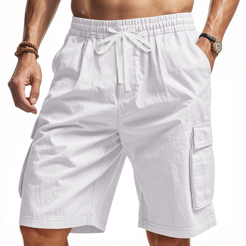 Men's knee-length utility shorts made of lightweight cotton blend with elastic drawstring waistband and patch flap pockets Mune Fashion