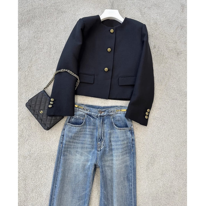 Women Elegant Blazer Jacket with High Collar Mune Fashion