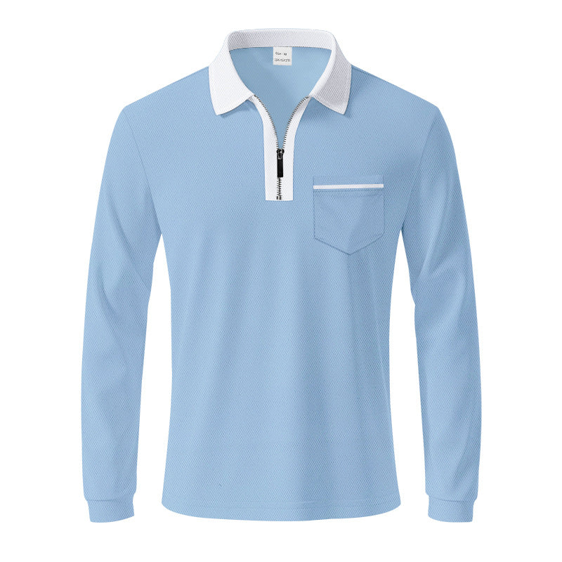 Men's long-sleeved polo with half zip, patch chest pocket, and fine structure jersey quality Mune Fashion