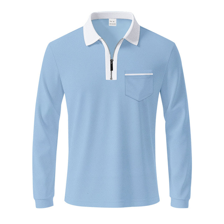 Men's long-sleeved polo with half zip, patch chest pocket, and fine structure jersey quality Mune Fashion