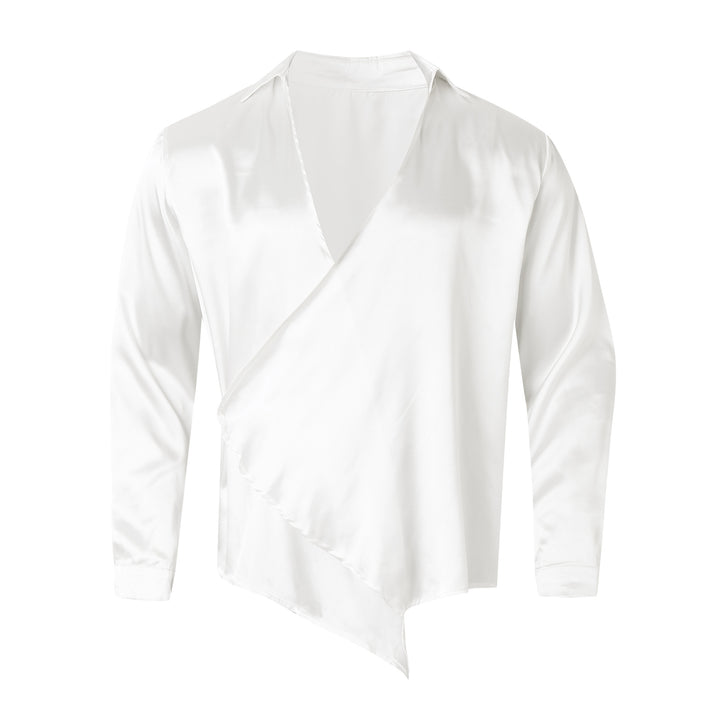 Women nan asymmetric satin wrap blouse with deep V-neck Mune Fashion