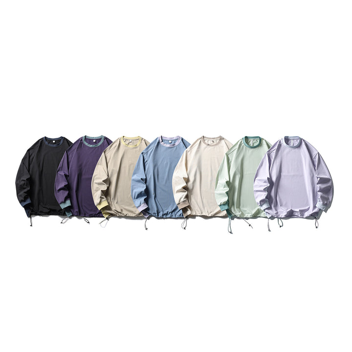 Unisex Oversize Fleece Pullover with Drawstring Hem and Contrast Collar Mune Fashion