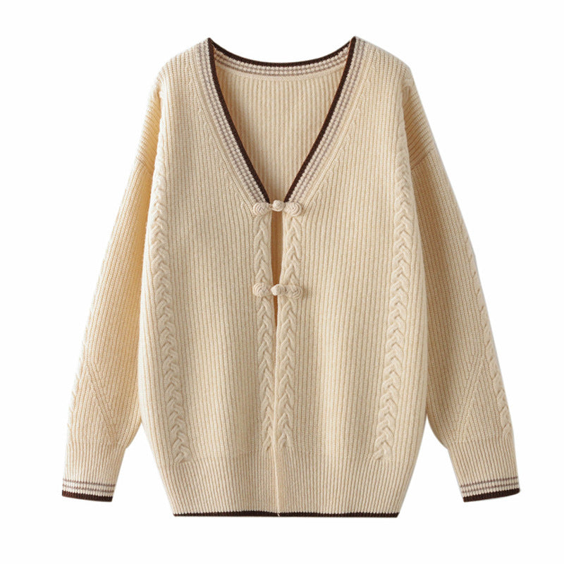 Women's knitted cardigan with cable pattern and decorative knot closures Mune Fashion