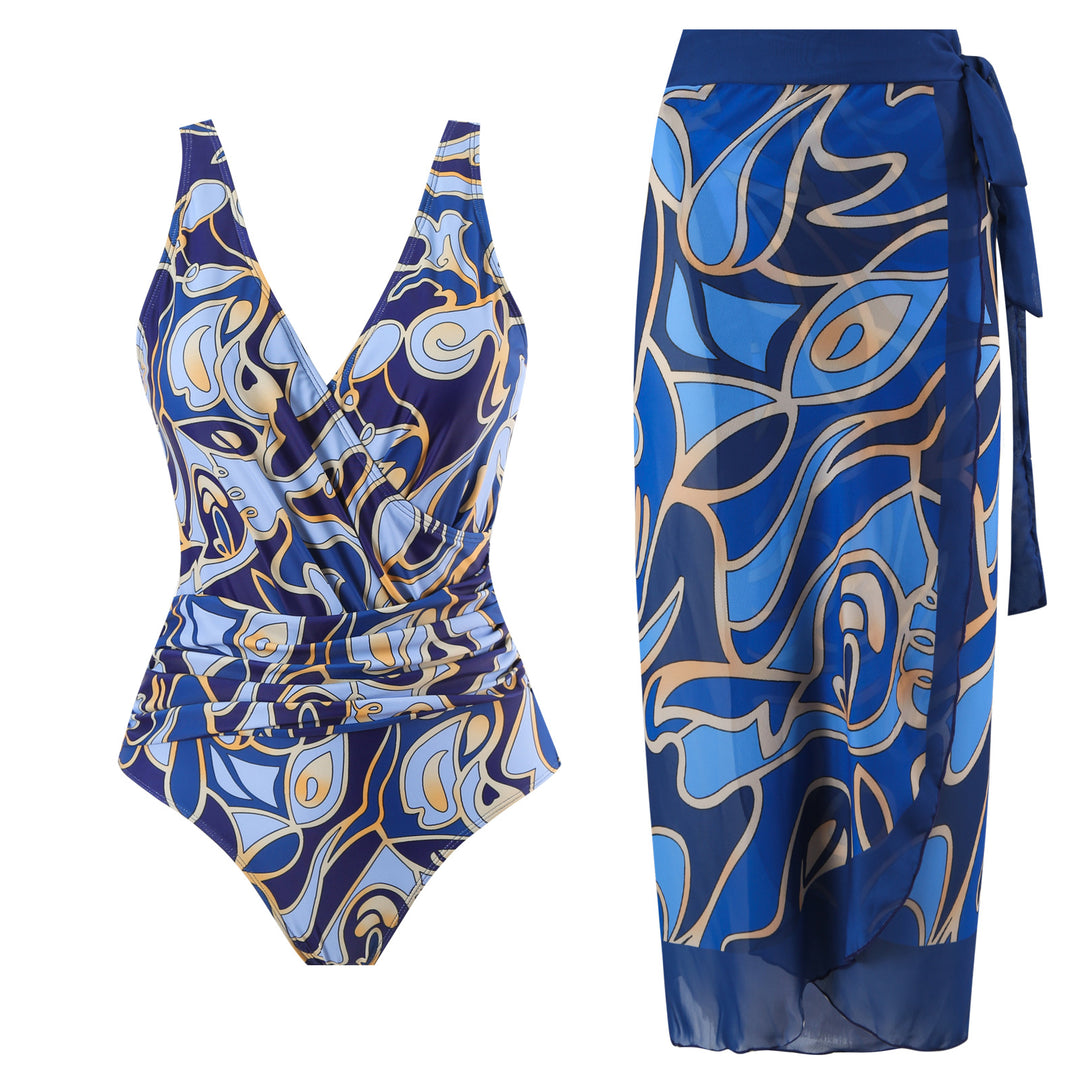 Women's swim set with floral wrap skirt and one-piece Mune Fashion