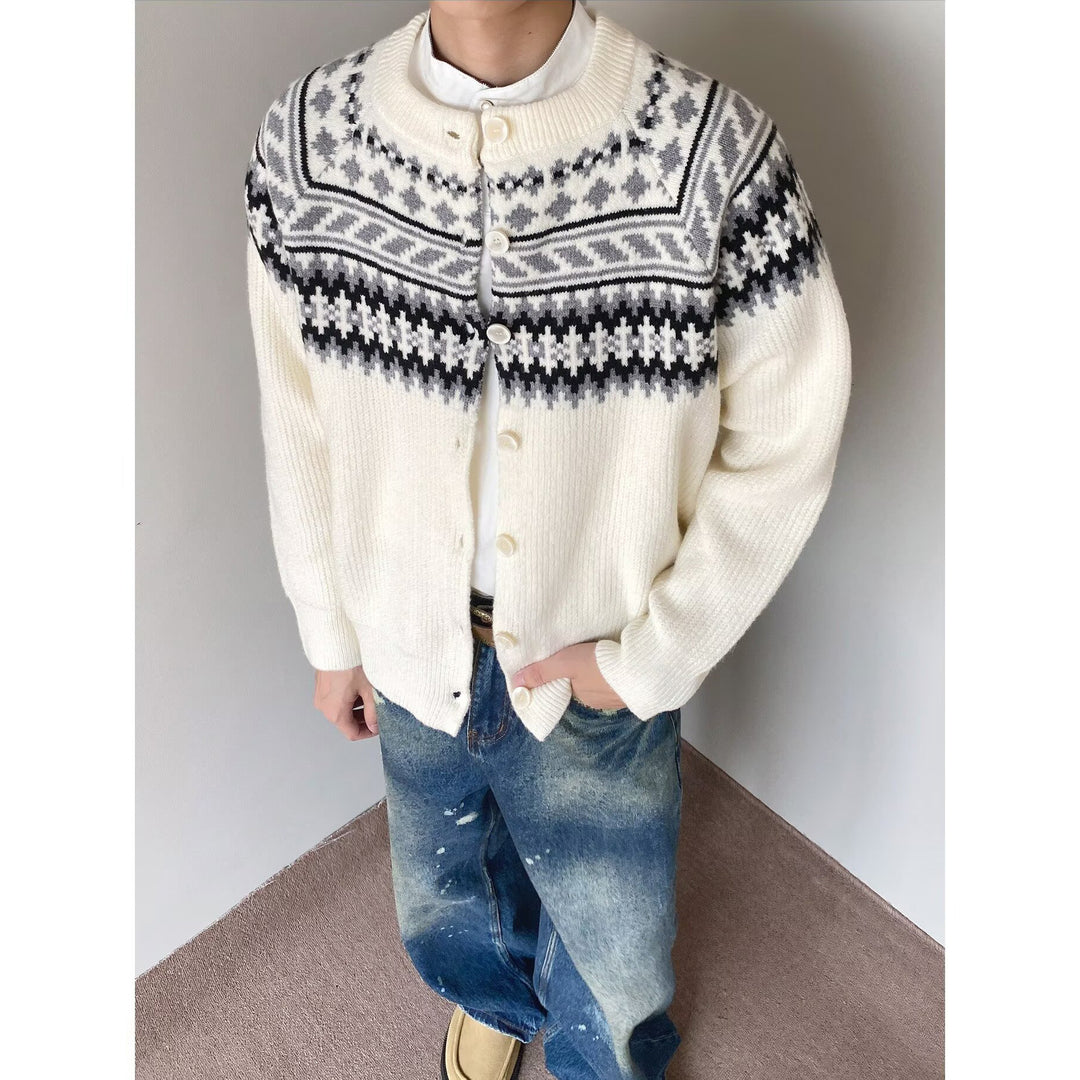 Men's chunky knit pullover with geometric pattern Mune Fashion