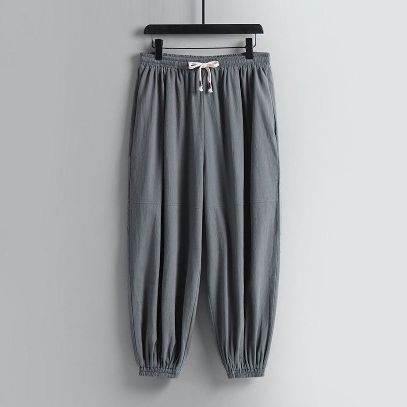 Women's wide cotton-linen casual pants with drawstring and elastic ankle cuffs Mune Fashion