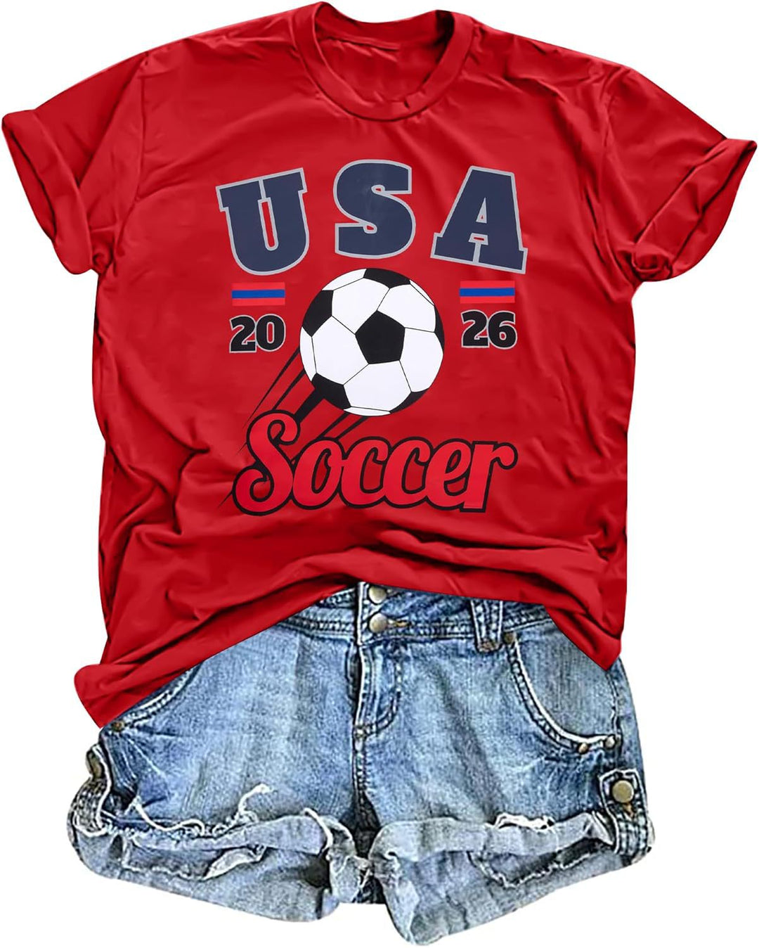 Women’s casual cotton fan shirt with retro football print and round neck Mune Fashion