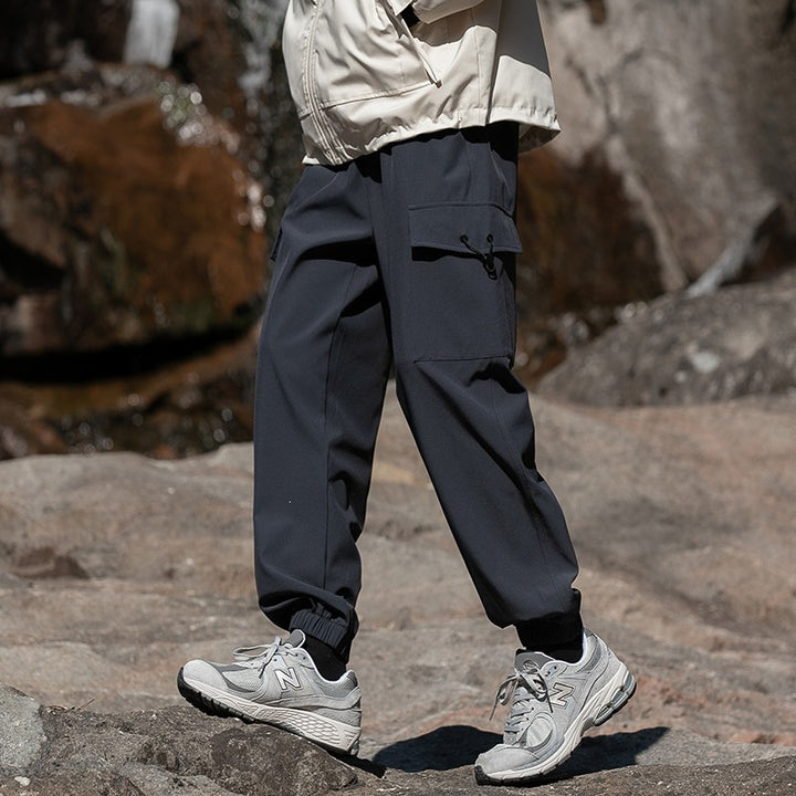 Men's Wide Relaxed Cargo Leisure Pants with Drawstring Waist & Multifunctional Pockets Mune Fashion