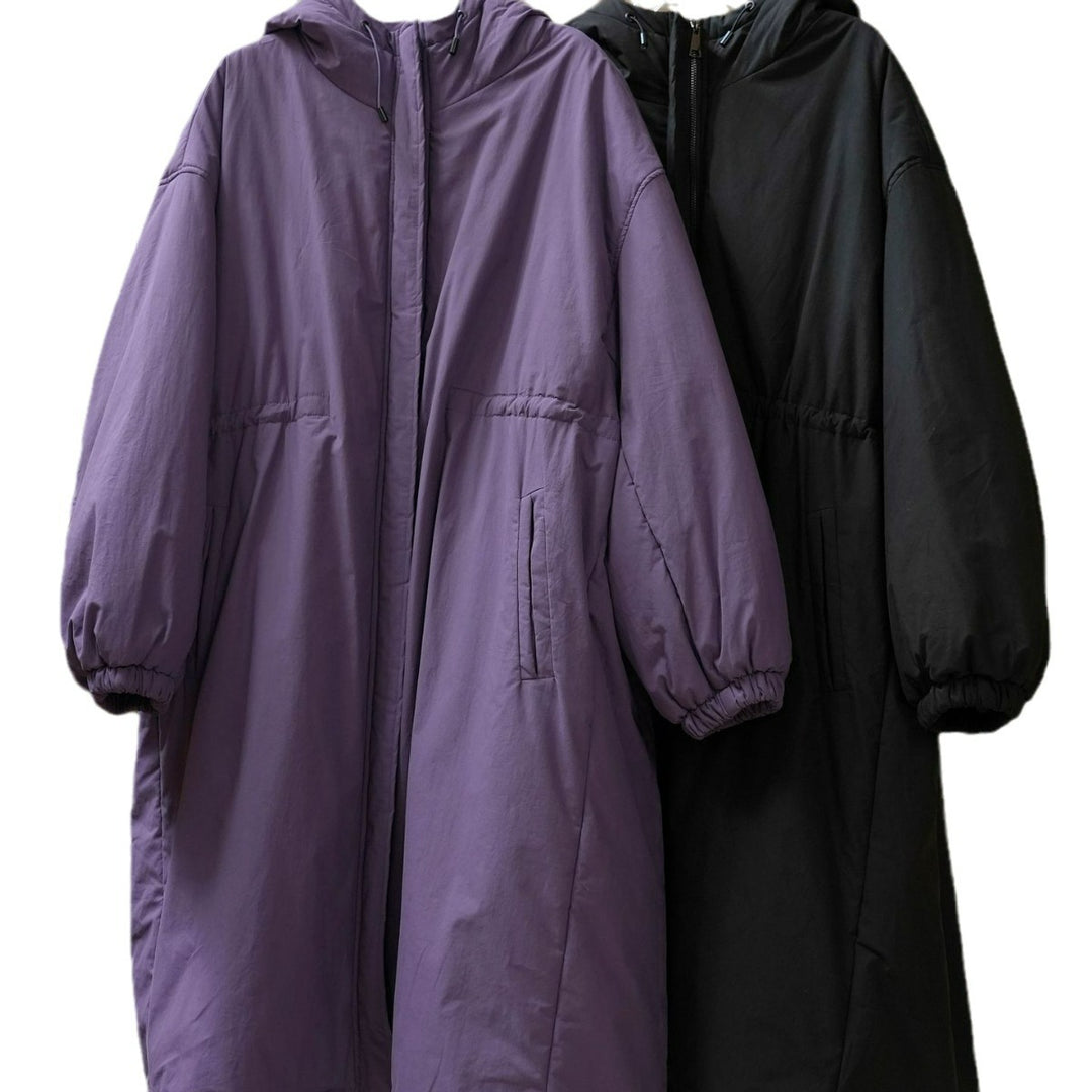 Women oversized padded long parka with drawstring and stand-up collar Mune Fashion