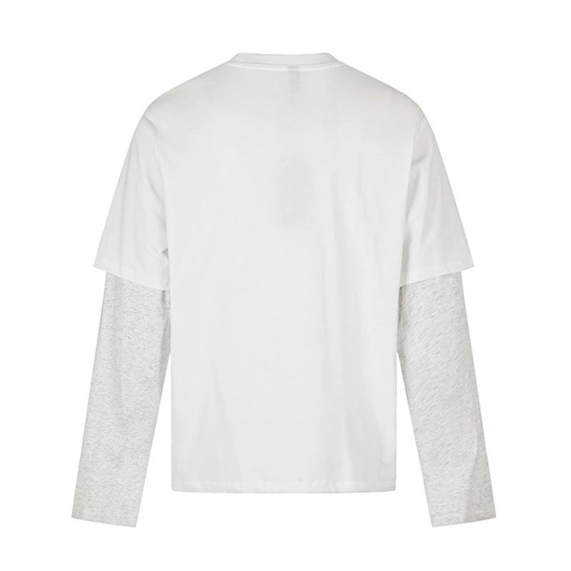 Women's Layered Long Sleeve Shirt in Layer Look with Photo Print and Contrast Sleeves Mune Fashion