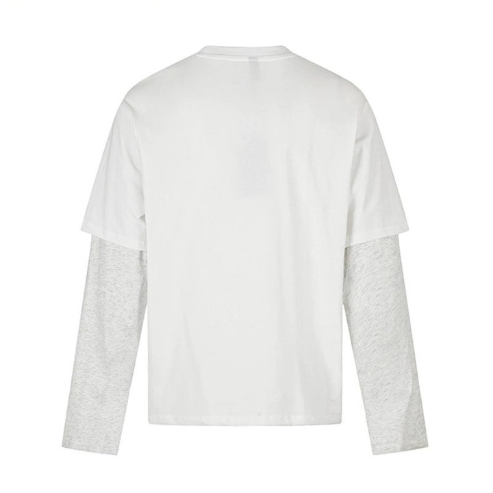 Women's Layered Long Sleeve Shirt in Layer Look with Photo Print and Contrast Sleeves Mune Fashion