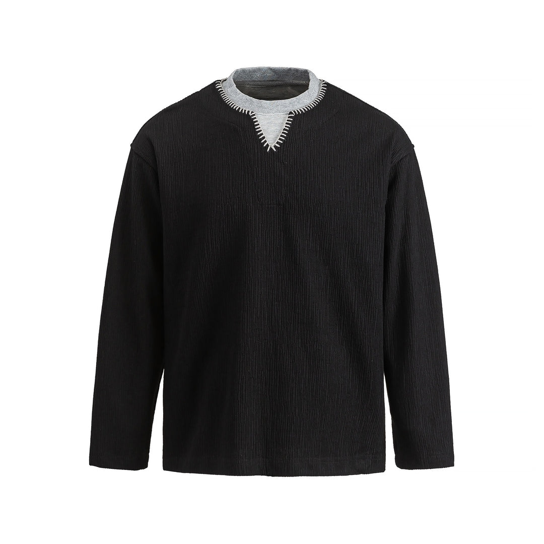 Men's Textured Sweatshirt Pullover with Layered Collar and Decorative Decorative Seam Mune Fashion