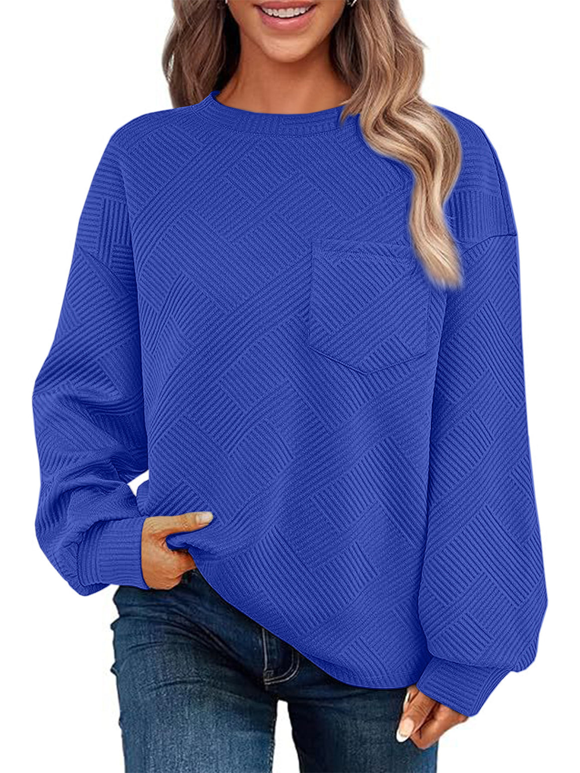Women's Oversized Textured Knit Sweater with Chest Pocket Mune Fashion