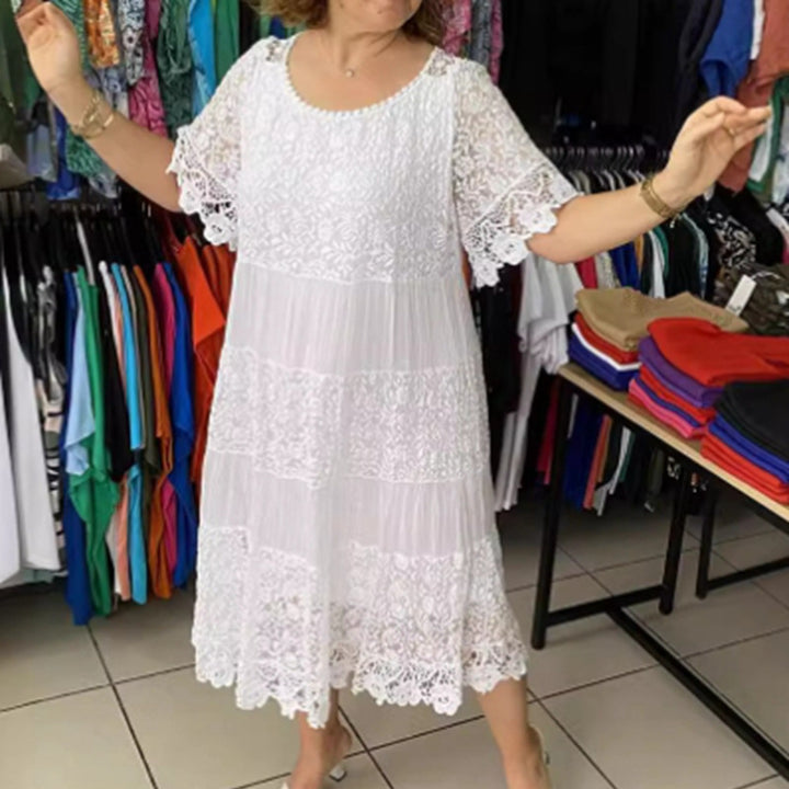 Women's multi-layered lace midi dress with pleated inserts and flounce sleeves Mune Fashion
