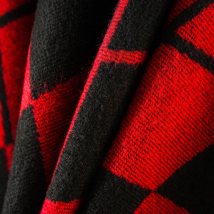 Women's Oversized Cape in Plaid Blanket Style made of Wool Blend with Open Fall Mune Fashion