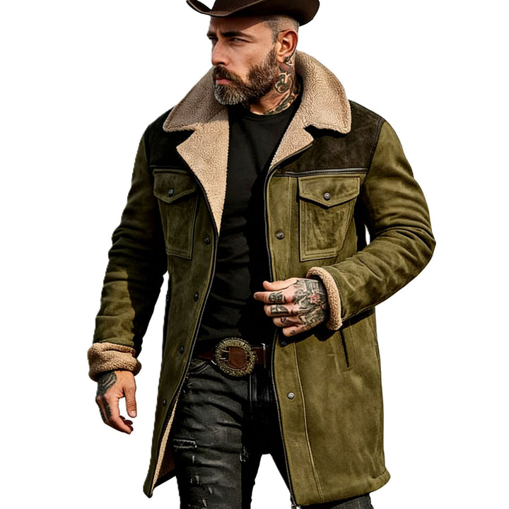 Men's Long Suede Coat with Teddy Lining and Flap Pockets Mune Fashion