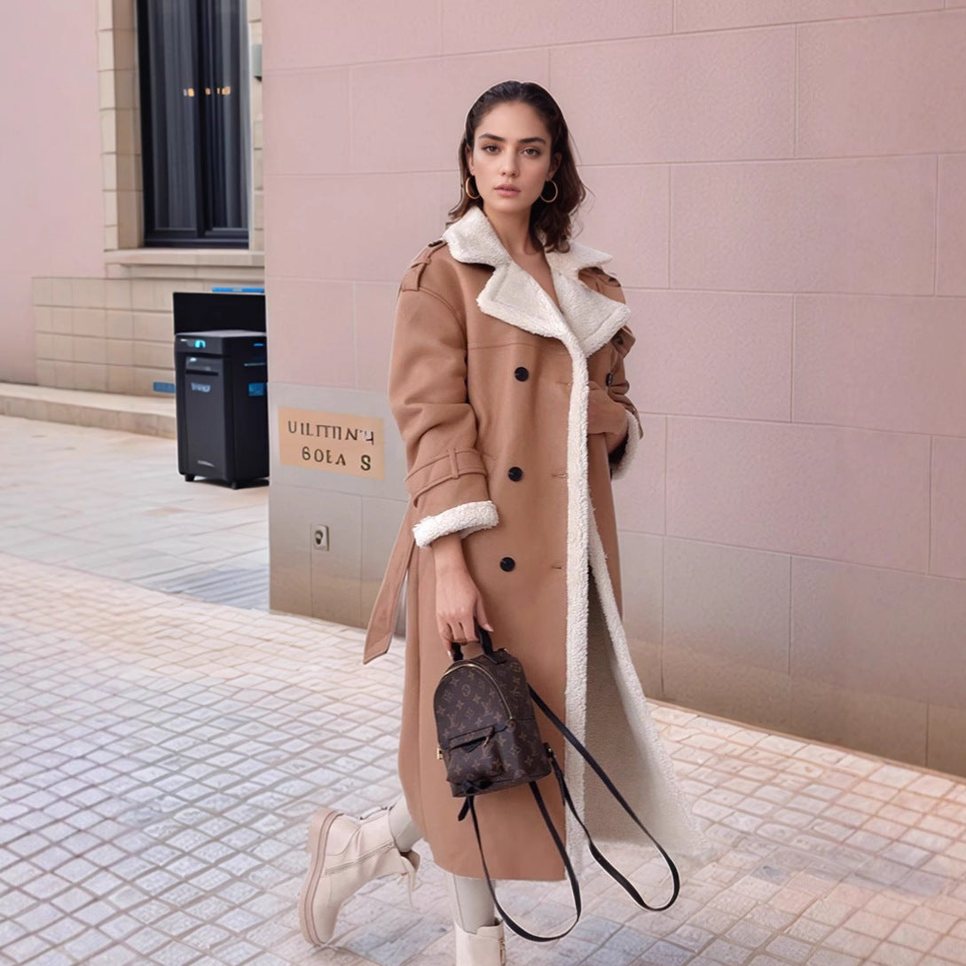 Women Long Trench Coat with Teddy Lining and Tailored Silhouette Mune Fashion