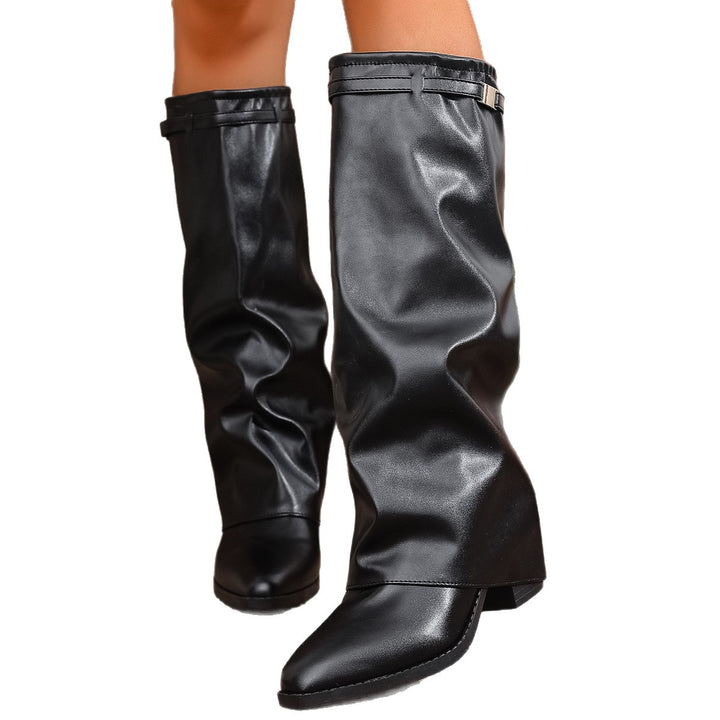 Women's Slouch Boots with Pointed Toe and Low Block Heel Mune Fashion
