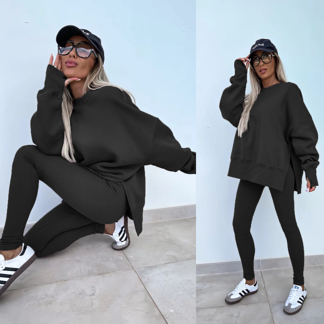 Women nan Oversize Sweatshirt with tailored rib leggings set Mune Fashion