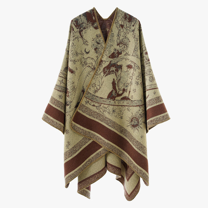 Women's Jacquard Cape Poncho with double-sided weave structure and V-neck Mune Fashion