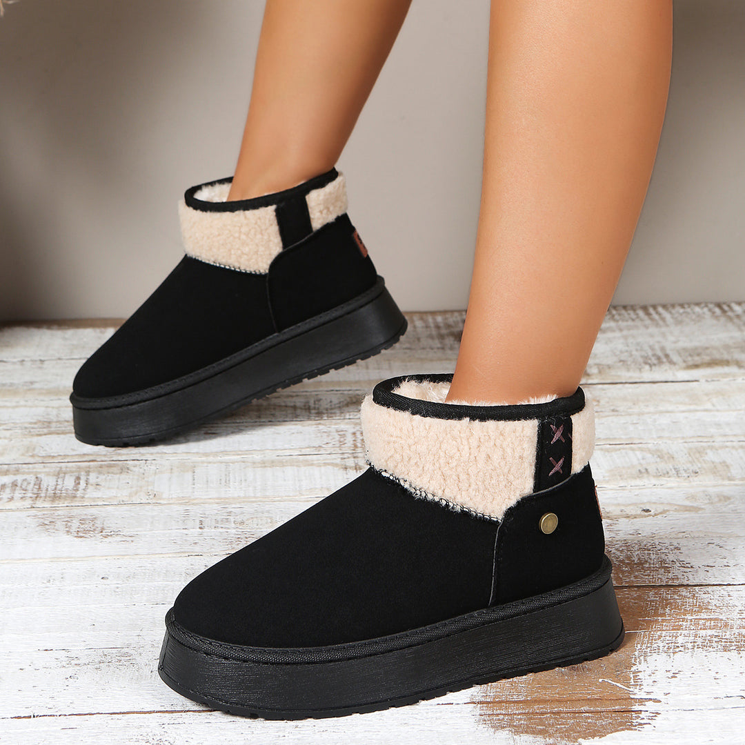 Women Insulated Platform Ankle Boot with Teddy Collar and Slip-On Shaft Mune Fashion