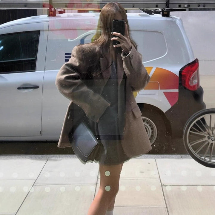 Women's Oversize Wool Blend Coat Blazer with Boxy Silhouette and Flap Pockets Mune Fashion