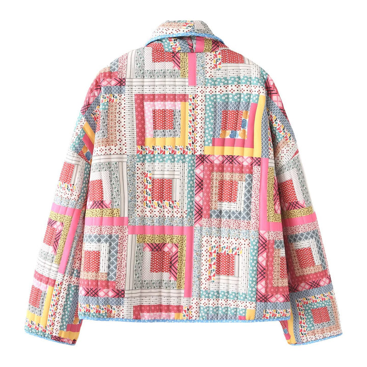 Ladies Nan quilted patchwork kimono jacket with shiny satin lining and wide shawl collar Mune Fashion