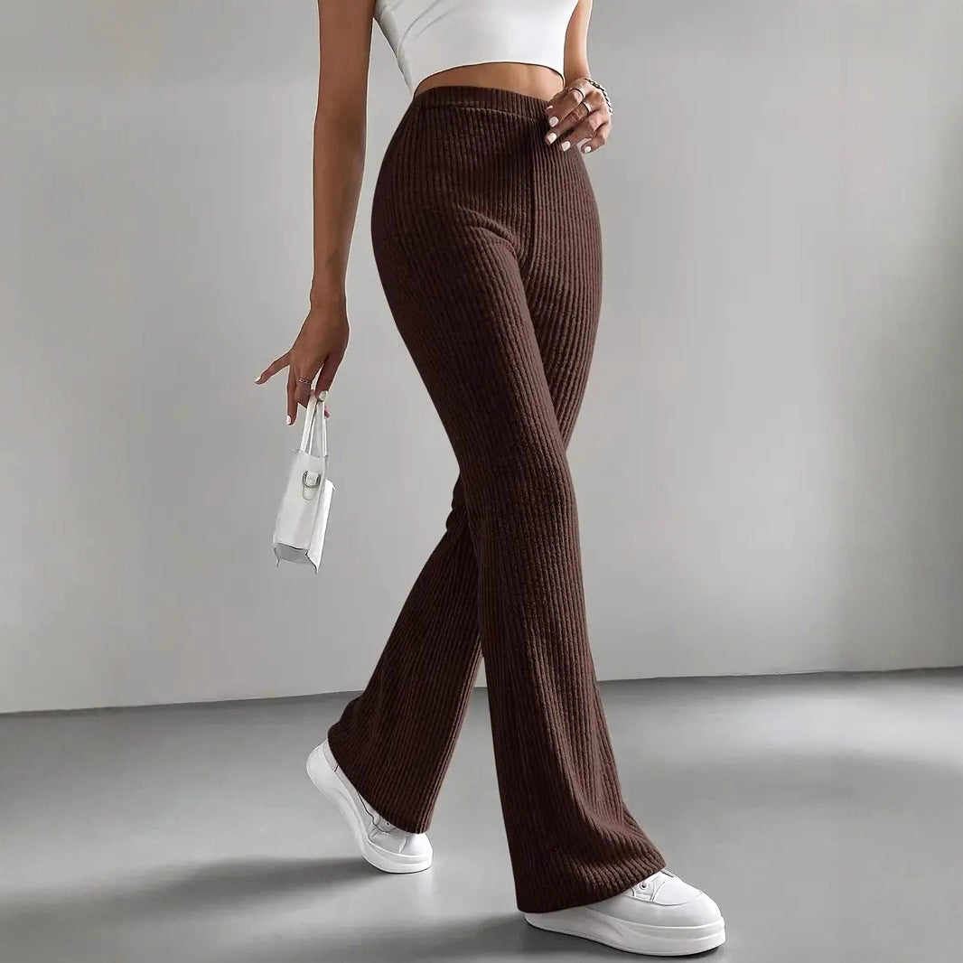Women's high-waisted ribbed flared pants made of fine knit Mune Fashion