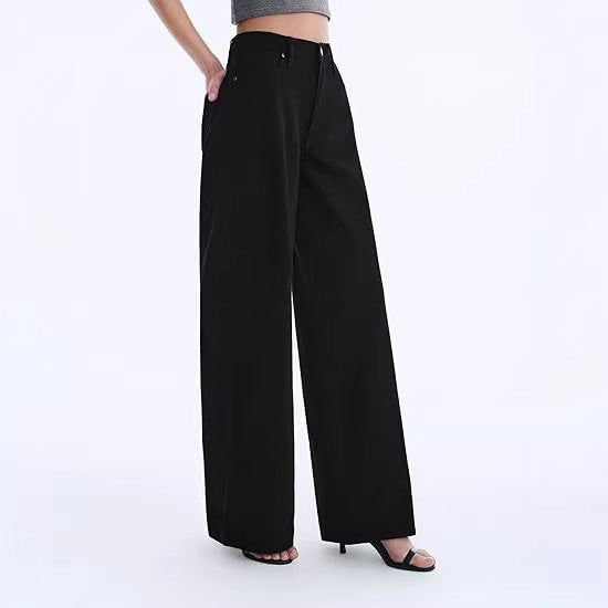 Ladies Wide High-Waist Pants with Flowing Leg Cut Mune Fashion